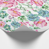 Roze bloemen en vetplanten botanische waterverf cadeaupapier (Hoek)