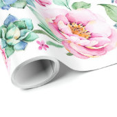 Roze bloemen en vetplanten botanische waterverf cadeaupapier (Rol Hoek)