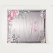 Roze bloemen- en vlinder-achtergrond voor een brui wandkleed (Voorkant (horizontaal))