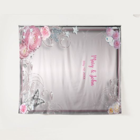 Roze bloemen- en vlinder-achtergrond voor een brui wandkleed (Voorkant (horizontaal))