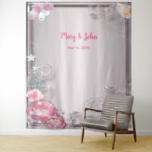 Roze bloemen- en vlinder-achtergrond voor een brui wandkleed (In situ)