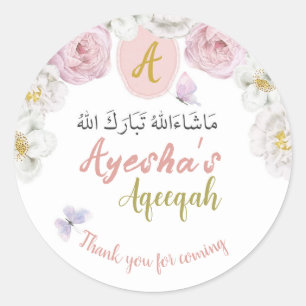 Roze Bloemen en vlinder Aqeeqah Favor Sticker