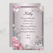 Roze Bloemen En Vlinder Bruidsmeisje Kaart (Voorkant / Achterkant)