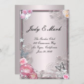 Roze Bloemen en Vlinder Bruiloft Menu Kaart (Voorkant / Achterkant)