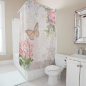 Roze bloemen en vlinder Douchegordijn (In situ)