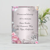 Roze Bloemen- en Vlinder Ontvangstkaart Kaart (Staand voorkant)