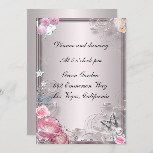 Roze Bloemen- en Vlinder Ontvangstkaart Kaart (Voorkant / Achterkant)