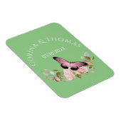 Roze bloemen en vlinder op groen huwelijk magneet (Rechterzijde)