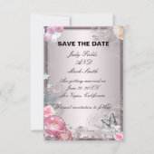 Roze Bloemen en Vlinder Save The Date Kaart (Voorkant)