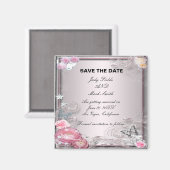 Roze bloemen en vlinder sparen de datummagneet magneet (Voorkant / Achterkant)