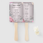 Roze Bloemen en Vlinder Trouwprogramma Handwaaier (Voorkant en achterkant)