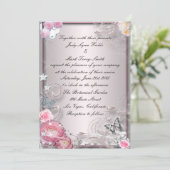 Roze Bloemen en Vlinder Uitnodiging (Staand voorkant)