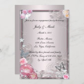 Roze Bloemen en Vlinder Verlovingsfeest Uitnodigen Kaart (Voorkant / Achterkant)