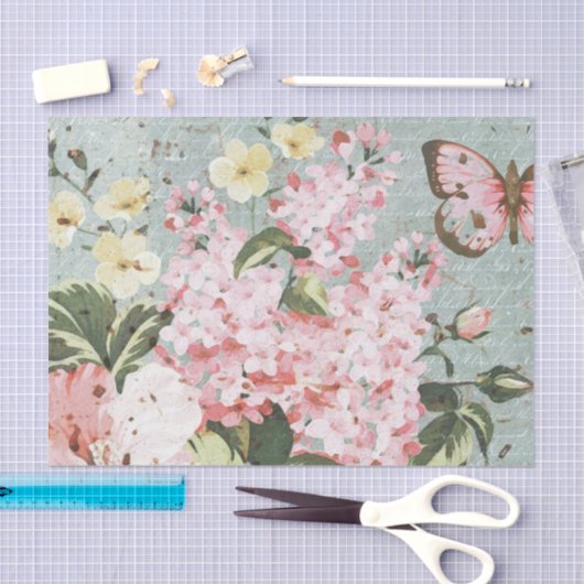  roze bloemen en vlinderdeklaag tissuepapier (Craft)