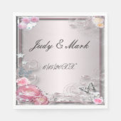 Roze bloemen- en vlindermotief servetten van papie (Voorkant)