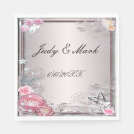 Roze bloemen- en vlindermotief servetten van papie