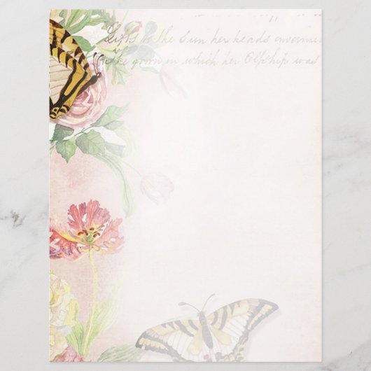 Roze bloemen en vlinders (Voorkant)