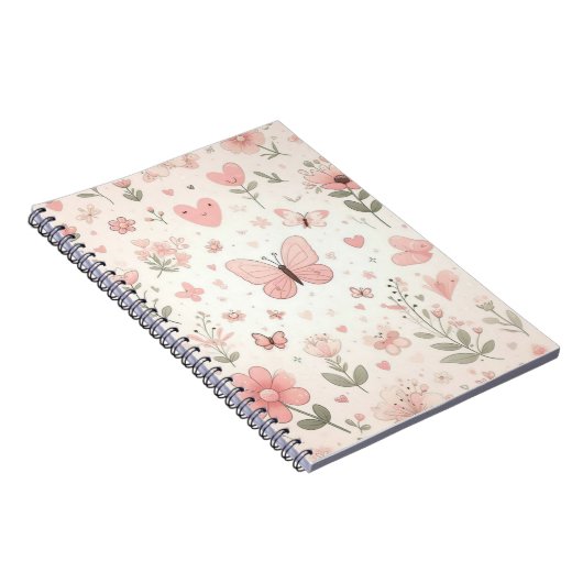 Roze bloemen en vlinders Baby Notitieboek (Rechterzijde)