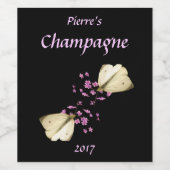 Roze Bloemen en Vlinders Bloemen Wijn Label Etiket (Enkel label)