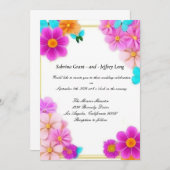 Roze Bloemen en Vlinders Bruiloft Kaart (Voorkant / Achterkant)