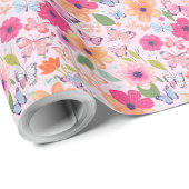 Roze Bloemen en Vlinders Cadeaupapier (Rol Hoek)
