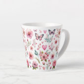 Roze bloemen en vlinders latte mok (Rechterhoek)