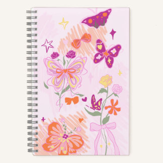 Roze Bloemen en Vlinders Notitieboek