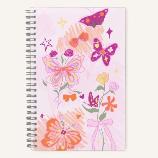 Roze Bloemen en Vlinders Notitieboek (Voorkant)