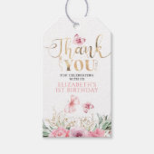 Roze Bloemen en Vlinders Verjaardag Bedankt Cadeaulabel (Voorkant)