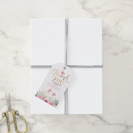 Roze Bloemen en Vlinders Verjaardag Bedankt Cadeaulabel (Met Touw)