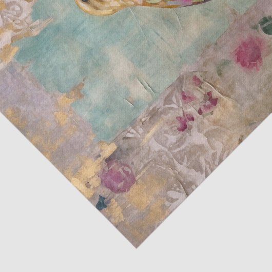 Roze bloemen en vogel tissuepapier (Detail)