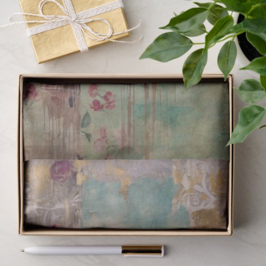 Roze bloemen en vogel tissuepapier (Geschenk)