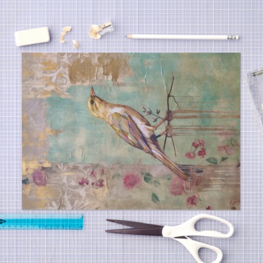 Roze bloemen en vogel tissuepapier (Craft)