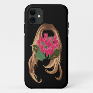 Roze bloemen en vrouwengezicht Case-Mate iPhone case