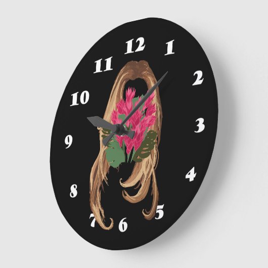 Roze bloemen en vrouwengezicht grote klok (Hoek)