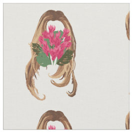 Roze bloemen en vrouwengezicht stof