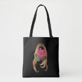 Roze bloemen en vrouwengezicht tote bag (Voorkant)