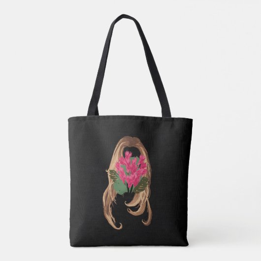 Roze bloemen en vrouwengezicht tote bag (Achterkant)