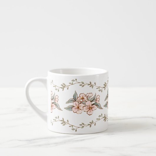 Roze bloemen en wijnstok | Shabby Chic Espresso Kop (Links)