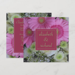 Roze Bloemen en Witte Rozen Huwelijk Kaart