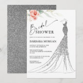 Roze Bloemen en Zilveren Trouwjurk Vrijgezellenfee Kaart