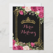 Roze bloemen en zwarte achtergrond 16e verjaardag kaart (Achterkant)