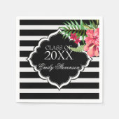 Roze bloemen en zwarte strepen- Afstuderen Servet (Voorkant)