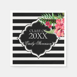 Roze bloemen en zwarte strepen- Afstuderen Servet