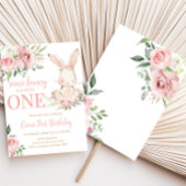 Roze Bloemen Enkele Bunny Verjaardagsfeest Kaart