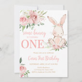 Roze Bloemen Enkele Bunny Verjaardagsfeest Kaart (Voorkant)
