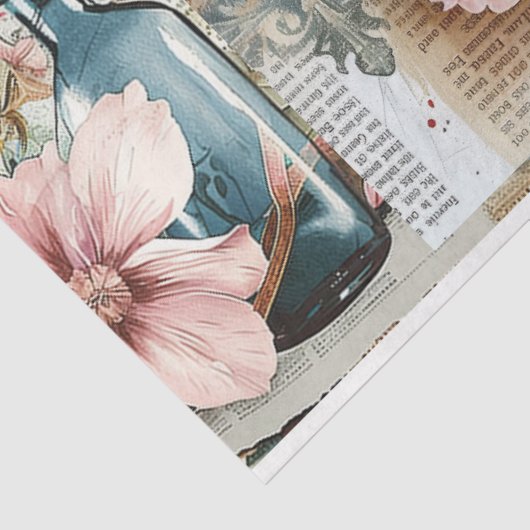 Roze  Bloemen Ephemera Collage Decoupage Tissuepapier (Detail)