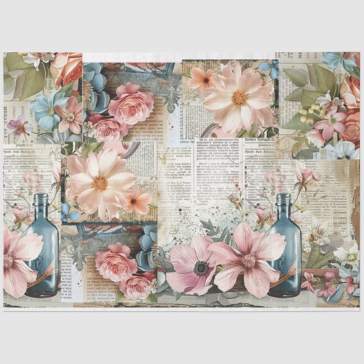Roze  Bloemen Ephemera Collage Decoupage Tissuepapier (Voorkant)