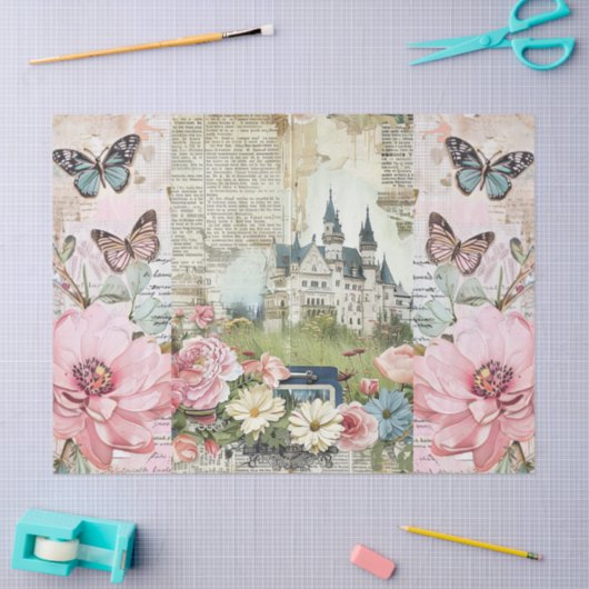 Roze Bloemen Ephemera Collage Decoupage Tissuepapier (Craft)