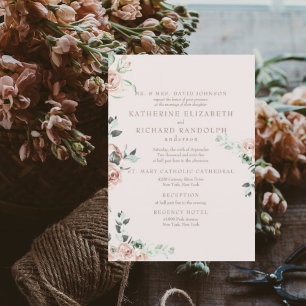 Roze Bloemen Eucalyptus 2 Locatie Blush Bruiloft Kaart